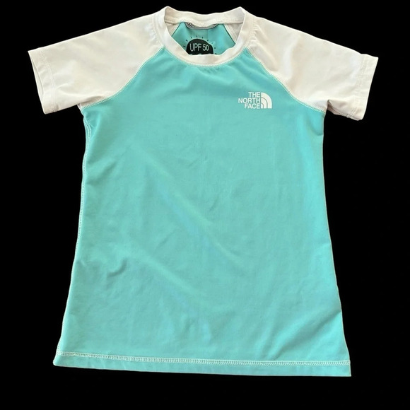 Play Condition The North Face TNF Girls Small 7/8 Rash Guard Shirt UPF 50 Swim - Picture 1 of 4